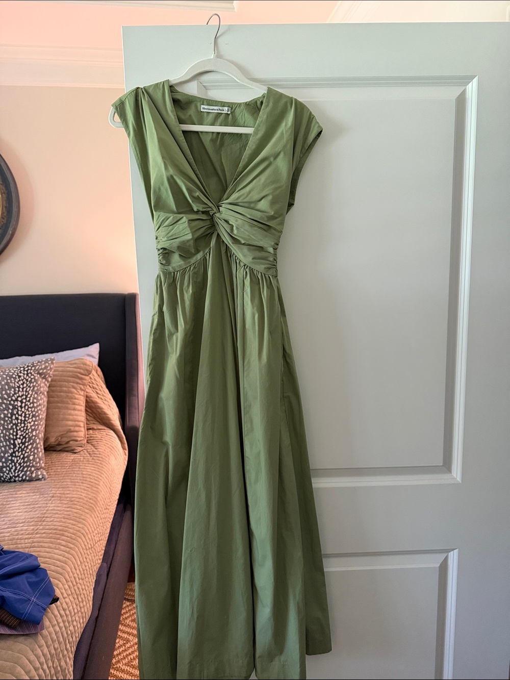Abercrombie & Fitch Olive Twist-Front Maxi Dress